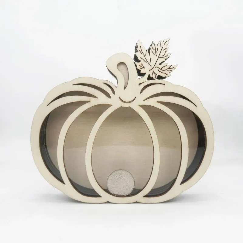 Wooden Pumpkin Coin Bank – Fall-Themed Transparent Money Box - Image 1