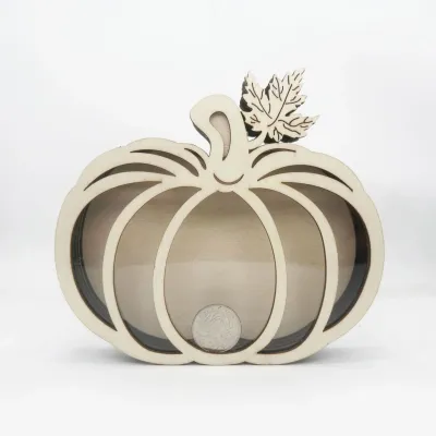 Wooden Pumpkin Coin Bank – Fall-Themed Transparent Money Box - 1