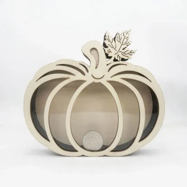 Wooden Pumpkin Coin Bank – Fall-Themed Transparent Money Box - Image 2