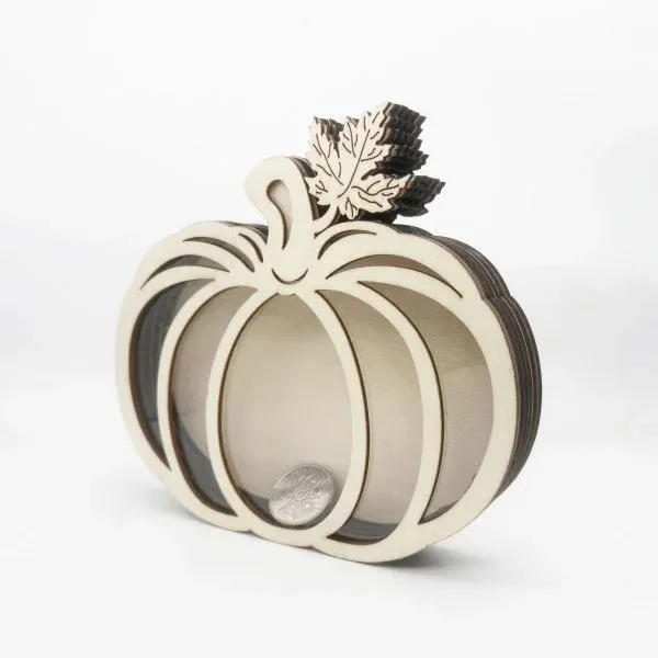 Wooden Pumpkin Coin Bank – Fall-Themed Transparent Money Box - Image 4