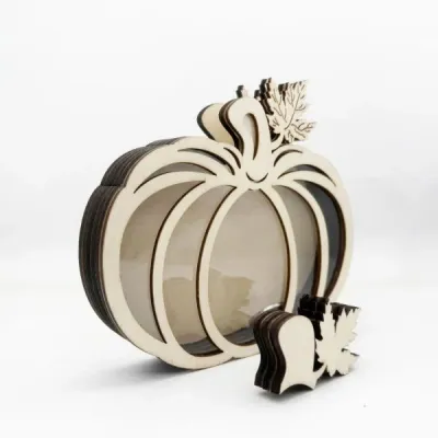 Wooden Pumpkin Coin Bank – Fall-Themed Transparent Money Box - 5