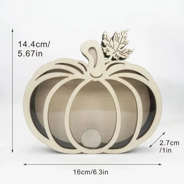 Wooden Pumpkin Coin Bank – Fall-Themed Transparent Money Box - Image 7