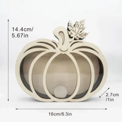 Wooden Pumpkin Coin Bank – Fall-Themed Transparent Money Box - 7