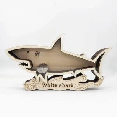 Wooden Shark Coin Bank – White Shark Shaped Money Box for Kids - 2