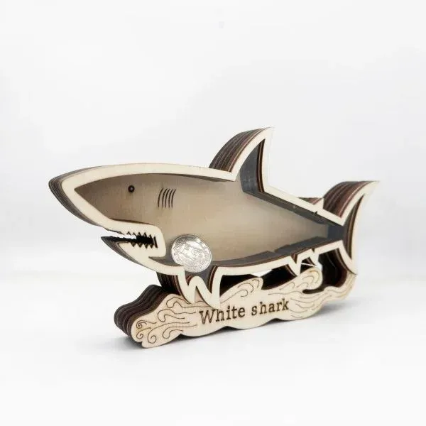 Wooden Shark Coin Bank – White Shark Shaped Money Box for Kids - Image 3