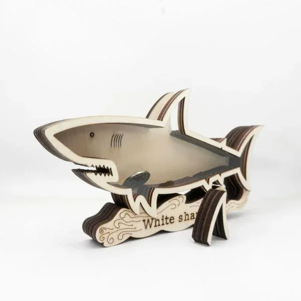 Wooden Shark Coin Bank – White Shark Shaped Money Box for Kids - Image 4