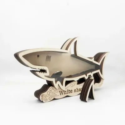 Wooden Shark Coin Bank – White Shark Shaped Money Box for Kids - 4
