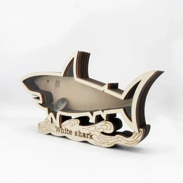 Wooden Shark Coin Bank – White Shark Shaped Money Box for Kids - Image 5