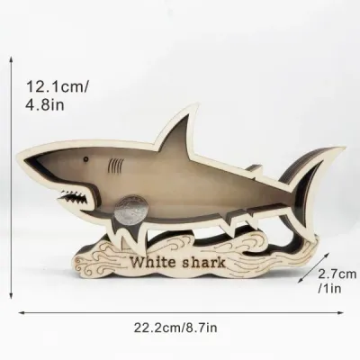 Wooden Shark Coin Bank – White Shark Shaped Money Box for Kids - 7