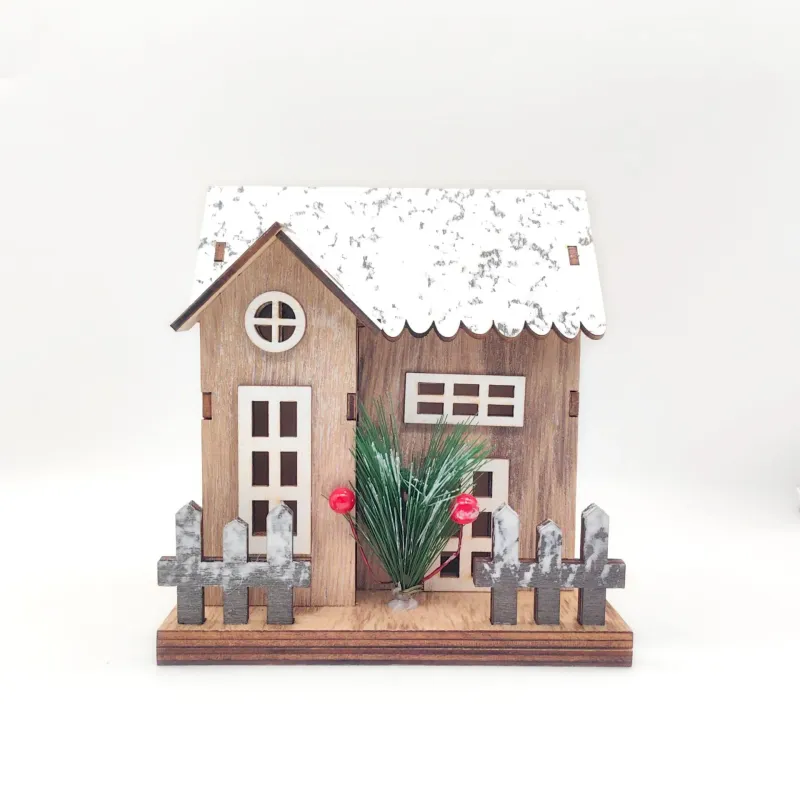 Wooden Snow-Covered Christmas House – Rustic Holiday Tabletop Decoration - Image 1