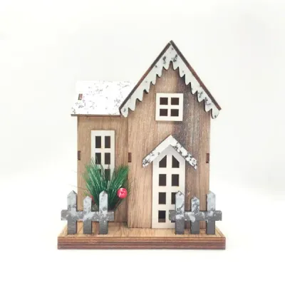 Wooden Snow-Covered Christmas House – Rustic Holiday Tabletop Decoration - 3