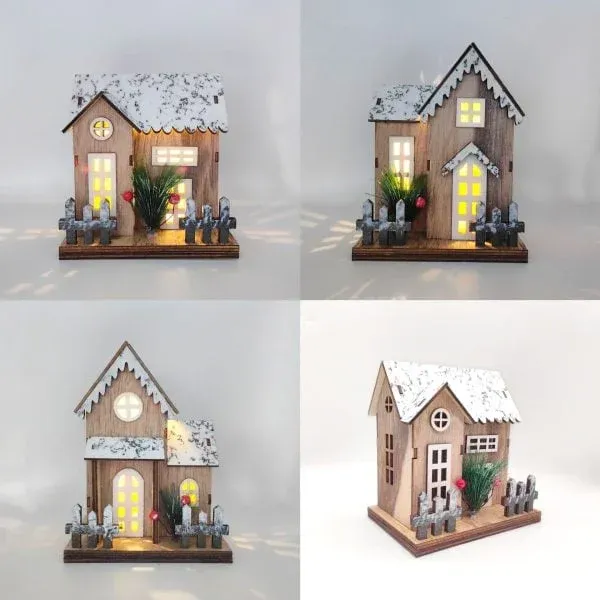 Wooden Snow-Covered Christmas House – Rustic Holiday Tabletop Decoration - Image 5