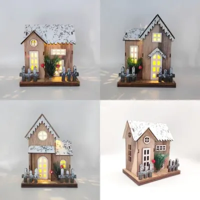 Wooden Snow-Covered Christmas House – Rustic Holiday Tabletop Decoration - 5