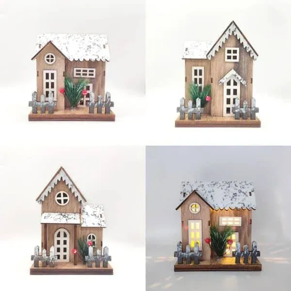 Wooden Snow-Covered Christmas House – Rustic Holiday Tabletop Decoration - Image 6