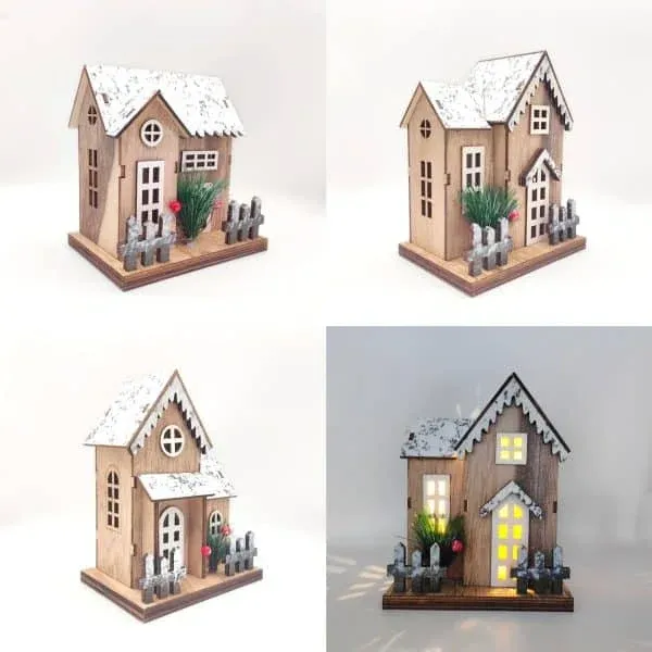 Wooden Snow-Covered Christmas House – Rustic Holiday Tabletop Decoration - Image 7
