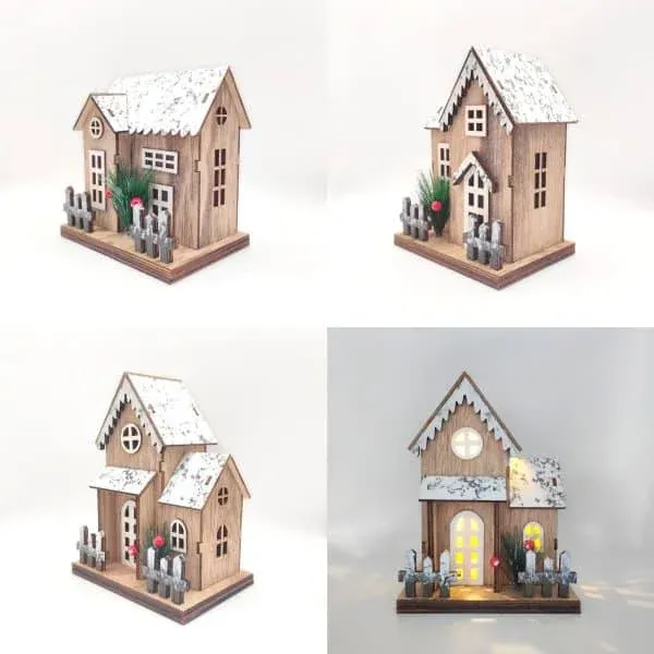Wooden Snow-Covered Christmas House – Rustic Holiday Tabletop Decoration - Image 8