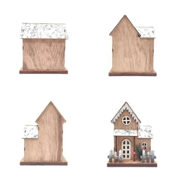 Wooden Snow-Covered Christmas House – Rustic Holiday Tabletop Decoration - Image 9