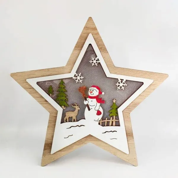 Wooden Star Christmas Decoration – Santa & Reindeer Scene Holiday Ornament - Image 3