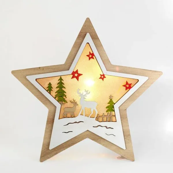 Wooden Star Christmas Decoration – Santa & Reindeer Scene Holiday Ornament - Image 7