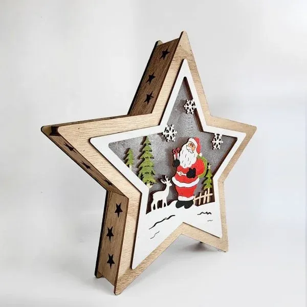 Wooden Star Christmas Decoration – Santa & Reindeer Scene Holiday Ornament - Image 8