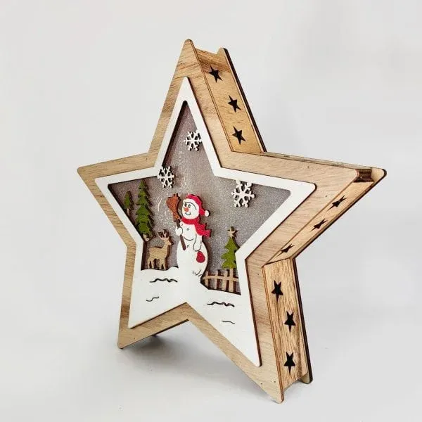 Wooden Star Christmas Decoration – Santa & Reindeer Scene Holiday Ornament - Image 11