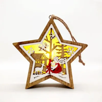Wooden Star Christmas Ornament – Angel & Reindeer Scene Hanging Decoration - 4