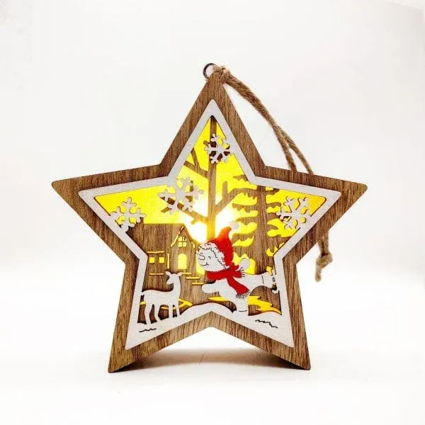 Wooden Star Christmas Ornament – Angel & Reindeer Scene Hanging Decoration - Image 5