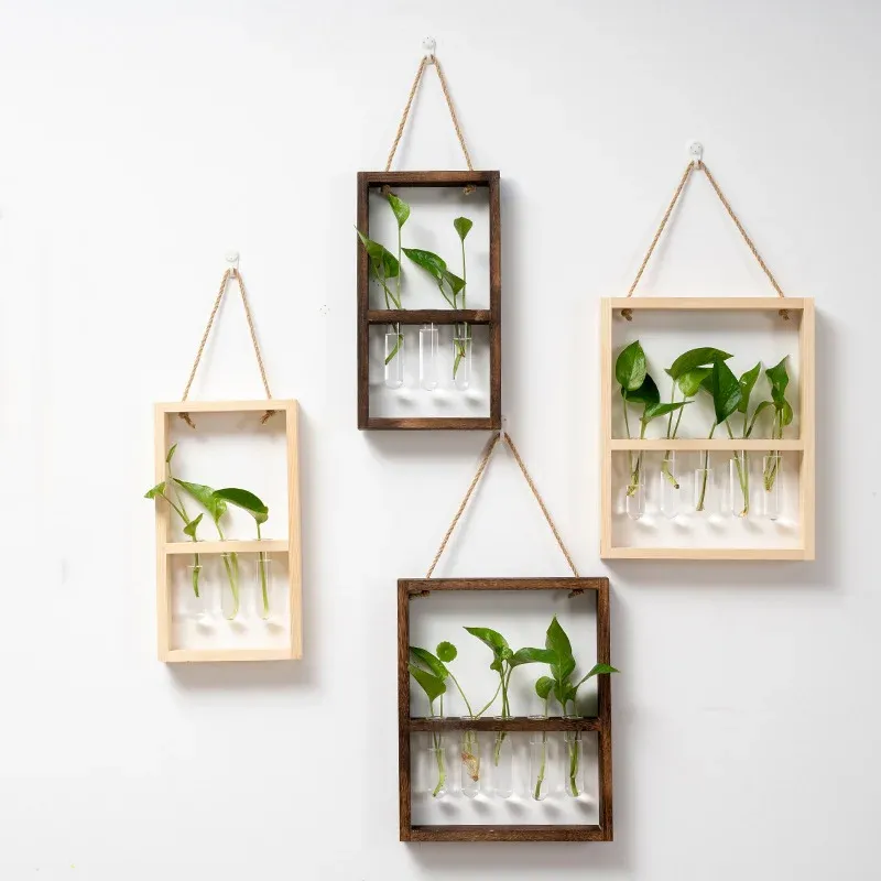 Wooden Test Tube Planter Frame – Wall-Mounted Plant Display - Image 1