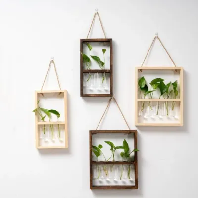 Wooden Test Tube Planter Frame – Wall-Mounted Plant Display - 2