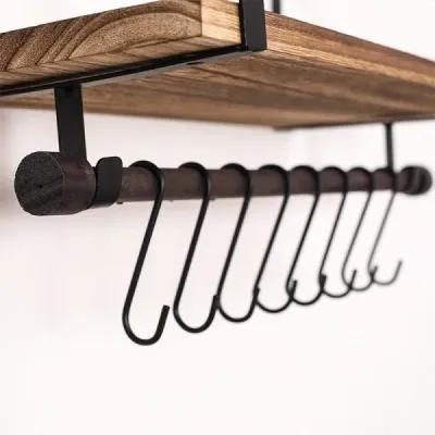 Wall-mounted Wooden Wall Shelf with Metal Hooks - 5