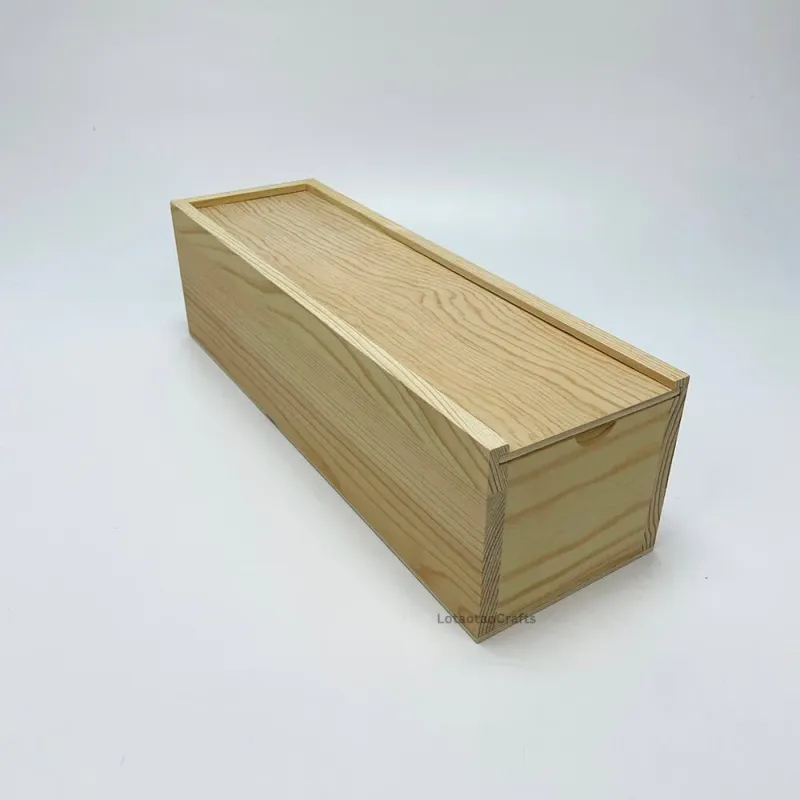 Custom Single Bottle Wooden Wine Box with Pine Plywood Sliding Lid - Image 1