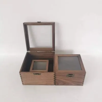 Walnut Wooden Boxes with Glass Lid and Antique Latch - 3
