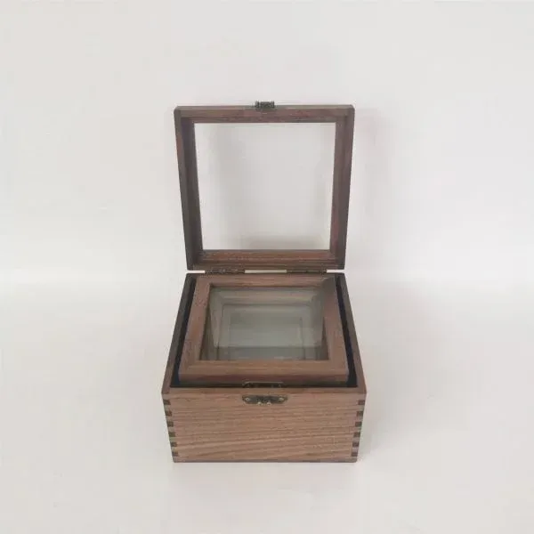 Walnut Wooden Boxes with Glass Lid and Antique Latch - Image 4