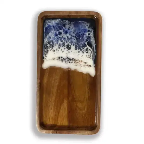 Acacia Wood Tray with Resin – Rectangular European Style Tea Tray - Image 5