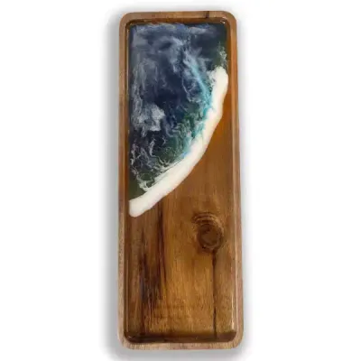 Acacia Wood Tray with Resin – Rectangular European Style Tea Tray - 6