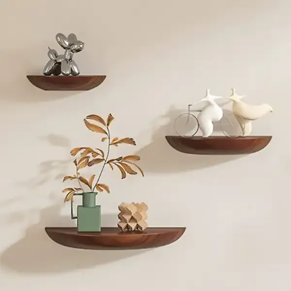 drill-free semi-circular solid wood wall shelf – Nordic wall-mounted decor for living room and TV wall - Image 2