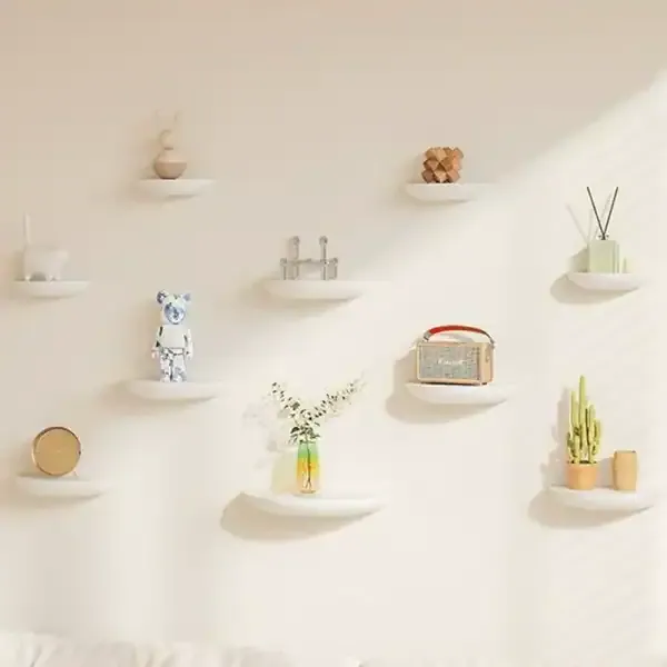 drill-free semi-circular solid wood wall shelf – Nordic wall-mounted decor for living room and TV wall - Image 3