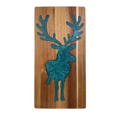 Moose Resin Cutting Board – Christmas Acacia Wood Cheese Board for Western Cuisine, Steak and Fruit - 2