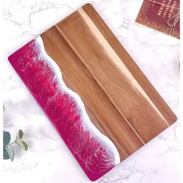 Pink Wave Resin Cutting Board with Acacia Wood Resin Inlay – pink wave resin cutting board artistry for romantic, durable ki… - Image 2