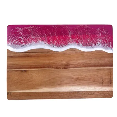 Pink Wave Resin Cutting Board with Acacia Wood Resin Inlay – pink wave resin cutting board artistry for romantic, durable ki… - 1