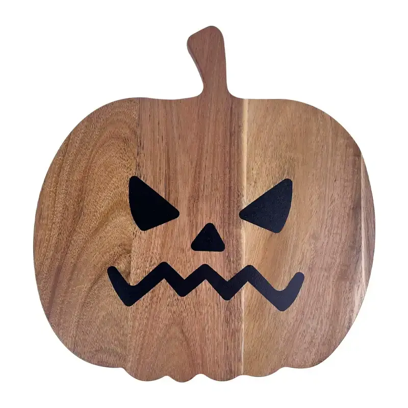 Halloween Resin Cheese Board in Acacia Wood – Pumpkin Shape - Image 1
