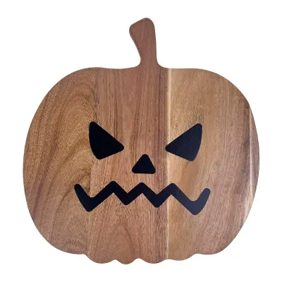 Halloween Resin Cheese Board in Acacia Wood – Pumpkin Shape - 1