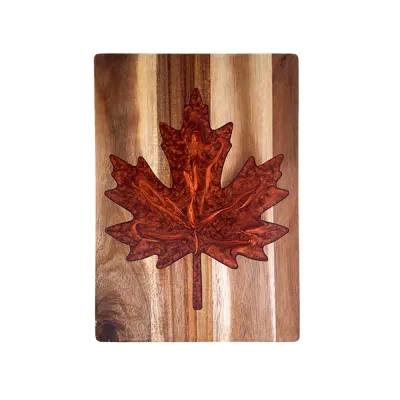 Resin Cutting Board – Custom Epoxy Resin Art on Acacia Wood with Maple Leaf Pattern for Charcuterie and Fruit - 1