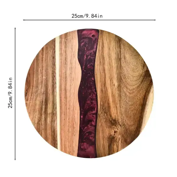 Resin-Infused Acacia Round Cutting Board for Home Kitchen – Fruit, Steak, and Cheese Board, In Stock Wholesale - Image 4