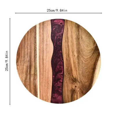 Resin-Infused Acacia Round Cutting Board for Home Kitchen – Fruit, Steak, and Cheese Board, In Stock Wholesale - 4