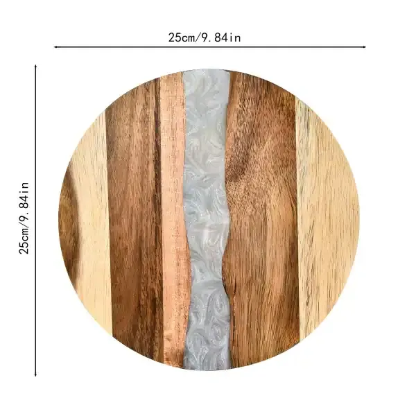 Resin-Infused Acacia Round Cutting Board for Home Kitchen – Fruit, Steak, and Cheese Board, In Stock Wholesale - Image 5
