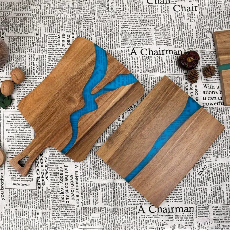 Solid Wood Resin Cutting Board – Water Drop Shape Resin Board on Acacia Wood for Steak, Cheese & Bread - Image 6