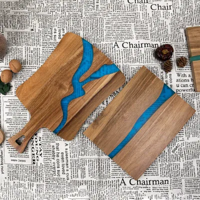 Solid Wood Resin Cutting Board – Water Drop Shape Resin Board on Acacia Wood for Steak, Cheese & Bread - 6