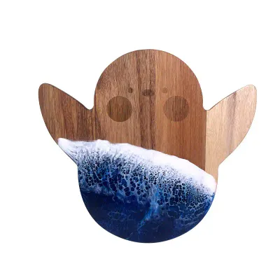 Resin Cutting Board – Custom Epoxy Resin Art on Acacia Wood with Maple Leaf Pattern for Charcuterie and Fruit - 5
