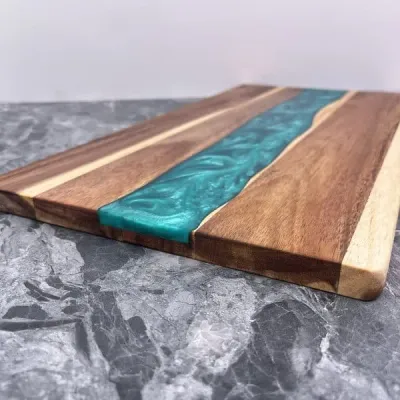 Solid Resin Cutting Board with Acacia Wood Edge – Home Kitchen Steak, Cheese & Bread Board - 3